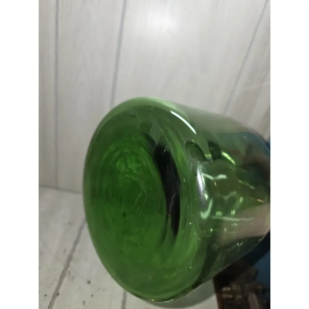 Vintage Hand Blown Italian Green Glass Wine Decanter With Ice Chamber New